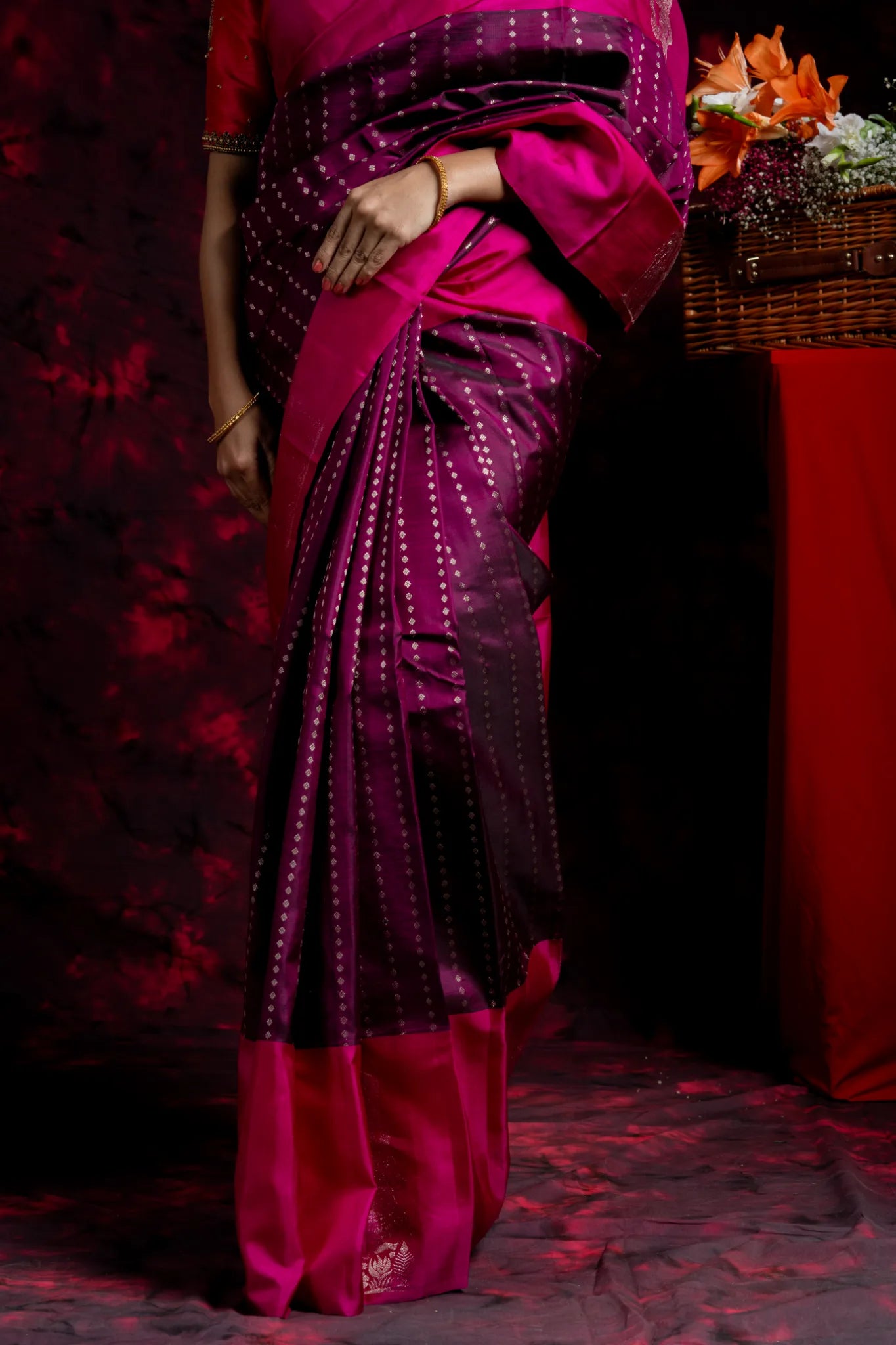 Shrivvi Purple Silk Saree With Pink Border