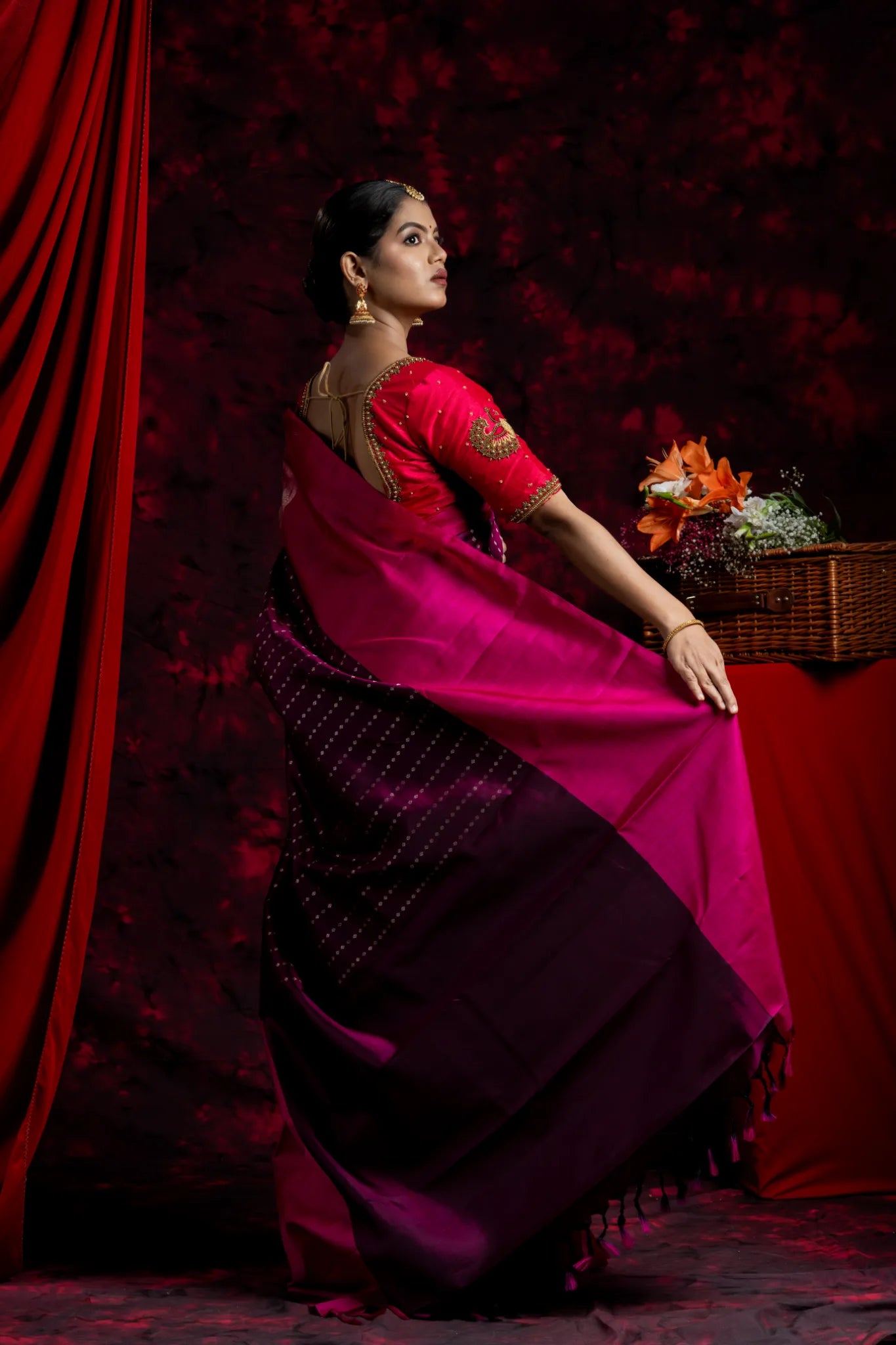 Shrivvi Purple Silk Saree With Pink Border
