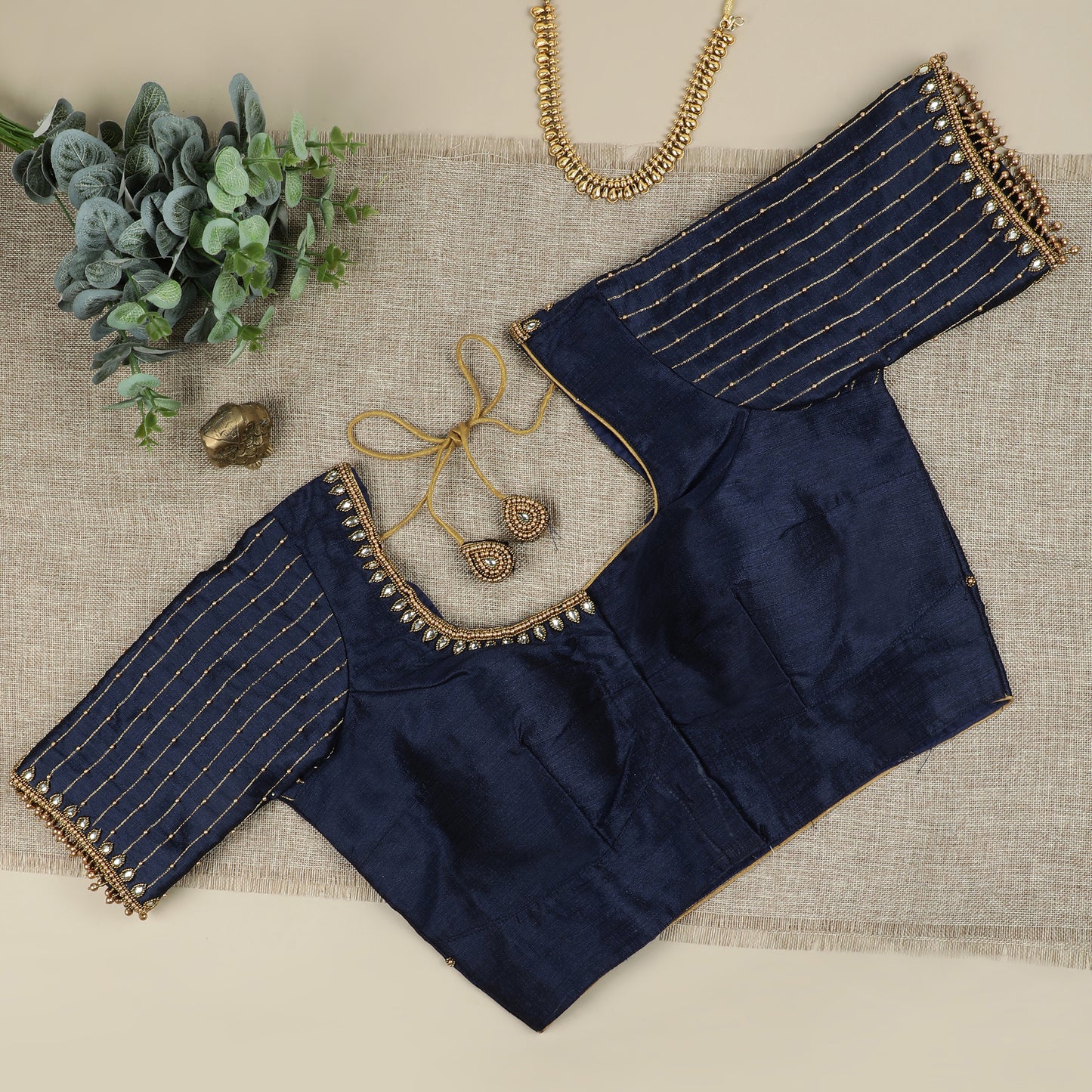 Navy Blue Silk Blouse