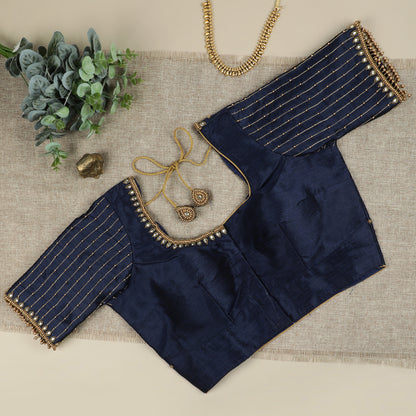 Navy Blue Silk Blouse