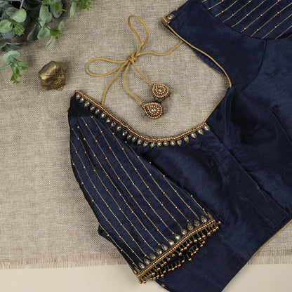 Navy Blue Silk Blouse