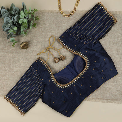 Navy Blue Silk Blouse