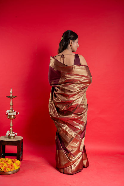 Shrivvi Dark Maroon Silk Saree