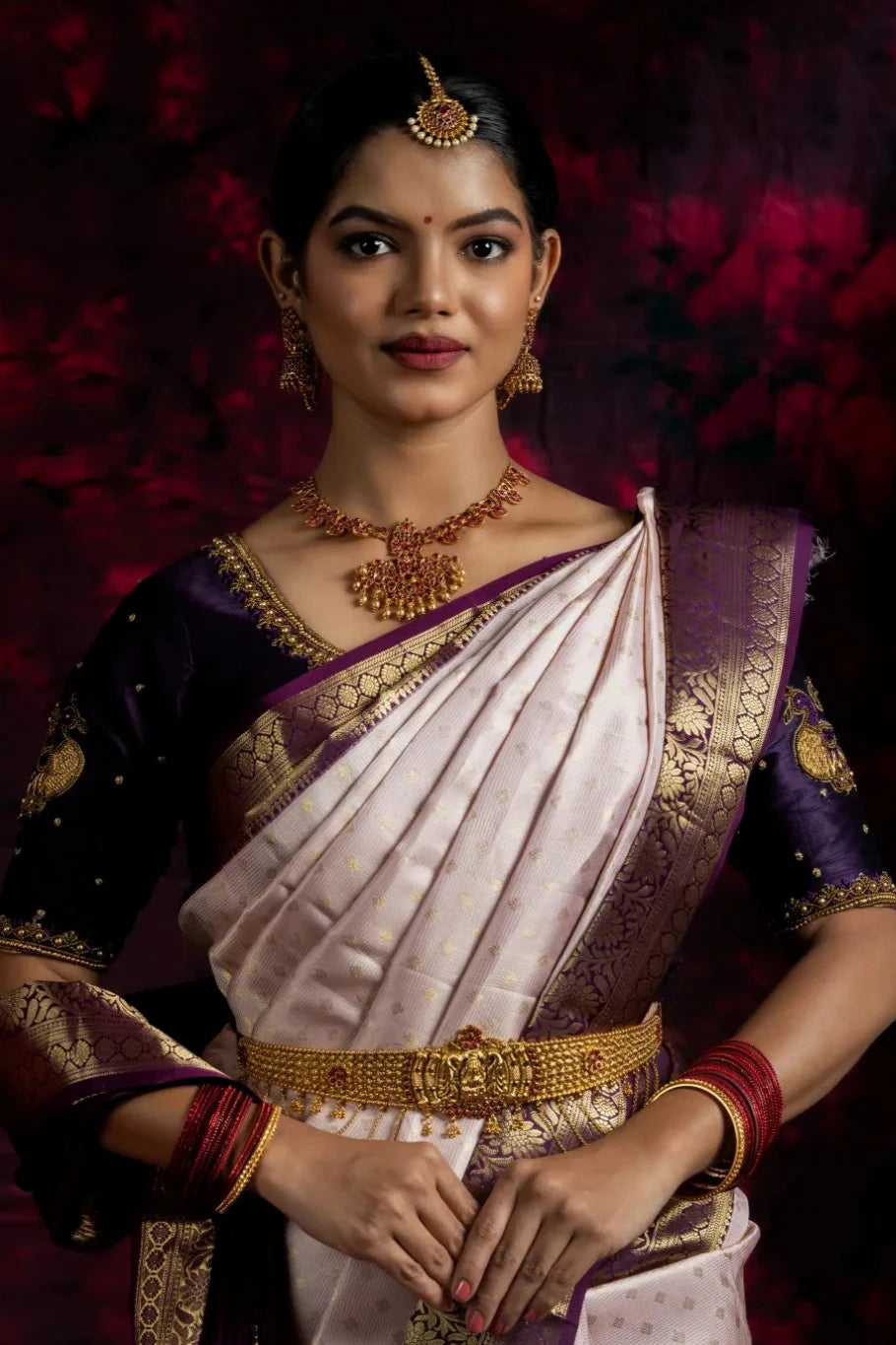 Shrivvi Baby Pink Silk Saree With Purple Border