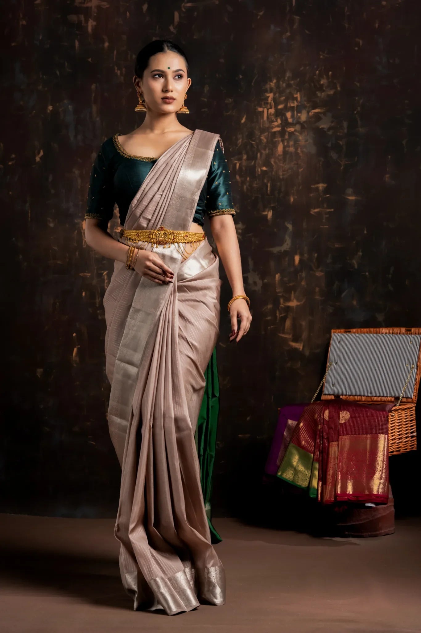 shrivvi-pale-brown-silk-saree-with-green-pallu