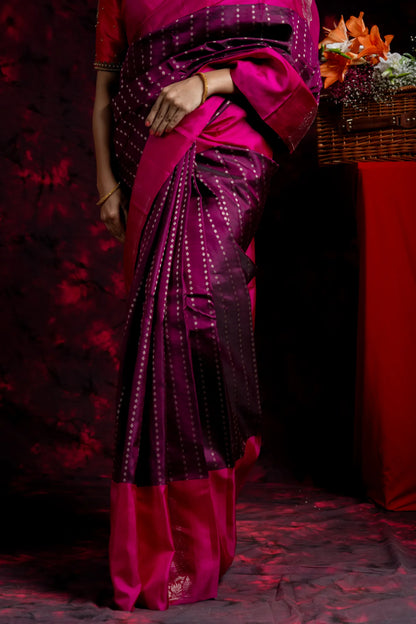 Shrivvi Purple Silk Saree With Pink Border