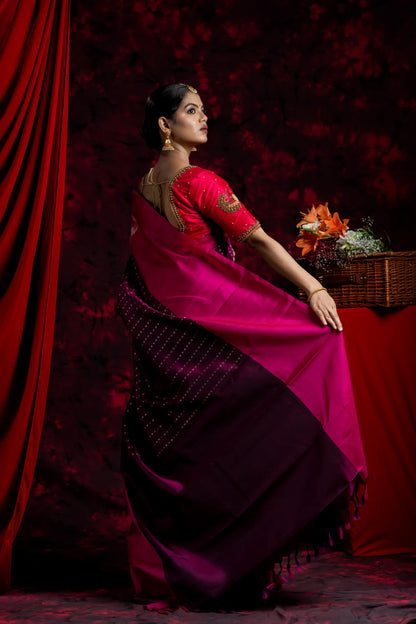 Shrivvi Purple Silk Saree With Pink Border